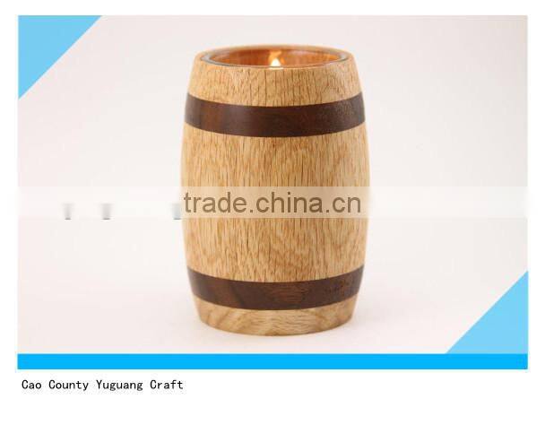 small pine Wooden Barrel for packing Glass Candle Holder