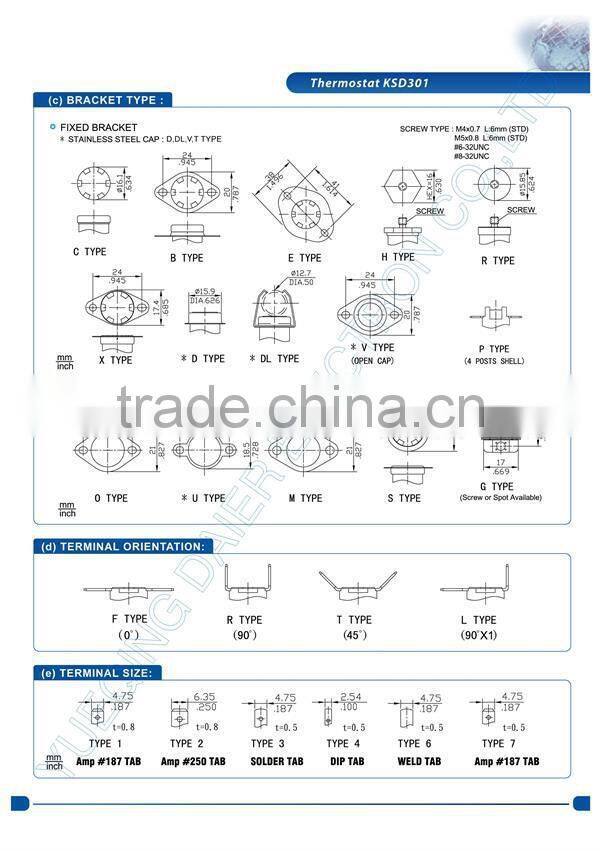 KSD301 Thermostat 250V 10A/Snap Switch Thermostat
