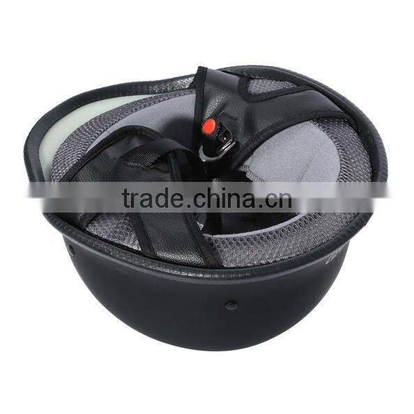 Motorcycle Biker WWII Style DOT Black Leather German Motorcycle HALF Helmet w/Pilot Goggles