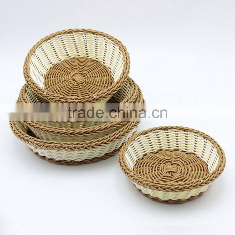 Set of 5 design eco-friendly plastic wicker woven fruit bread basket mini baskets wholesale