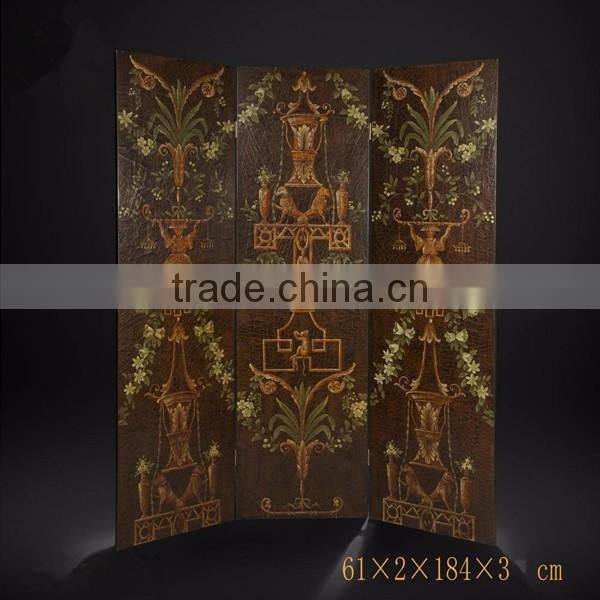 Antique Wood Carved Four Pane Folding Screen, Retro Furniture Traditional Hand Painted Screen, Decor Floor Screen With Crackle