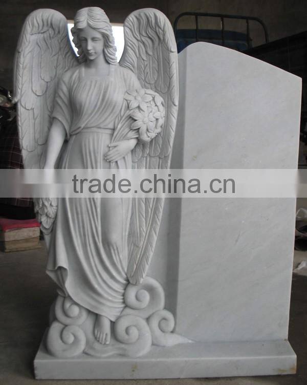 Hand Carved White Marble Angel Tombstone for Sale