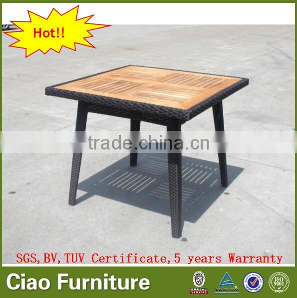 outdoor teak wood table and armless chairs square dining table set