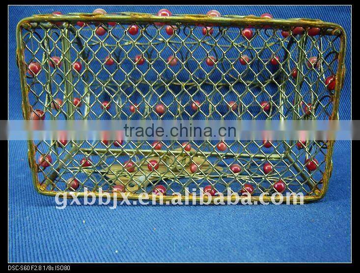 Gold wire decorative with red pearl big storage box with lid