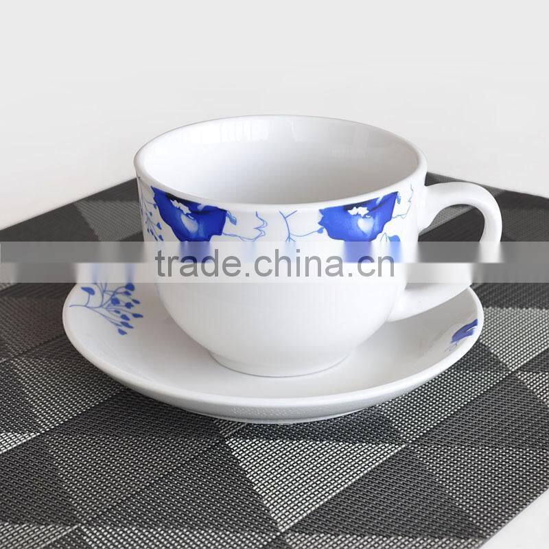 8PCS Ceramic Cup and Saucer with Decal Printing, Set of 4 250CC Cup and Saucer