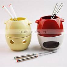ceramic solid colored fondue sets with forks