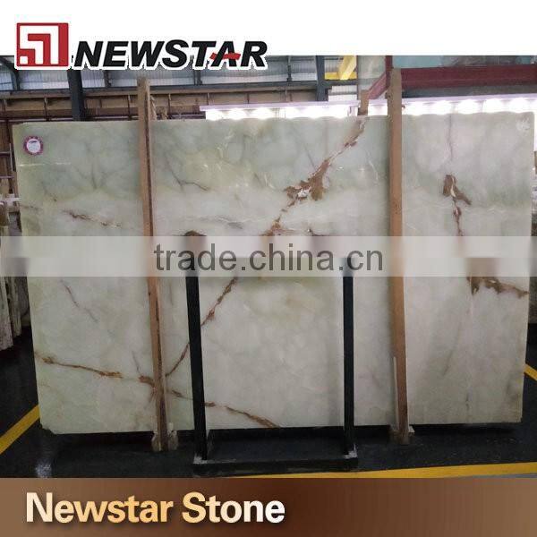 Backlit light green onyx stone sheet wall panel