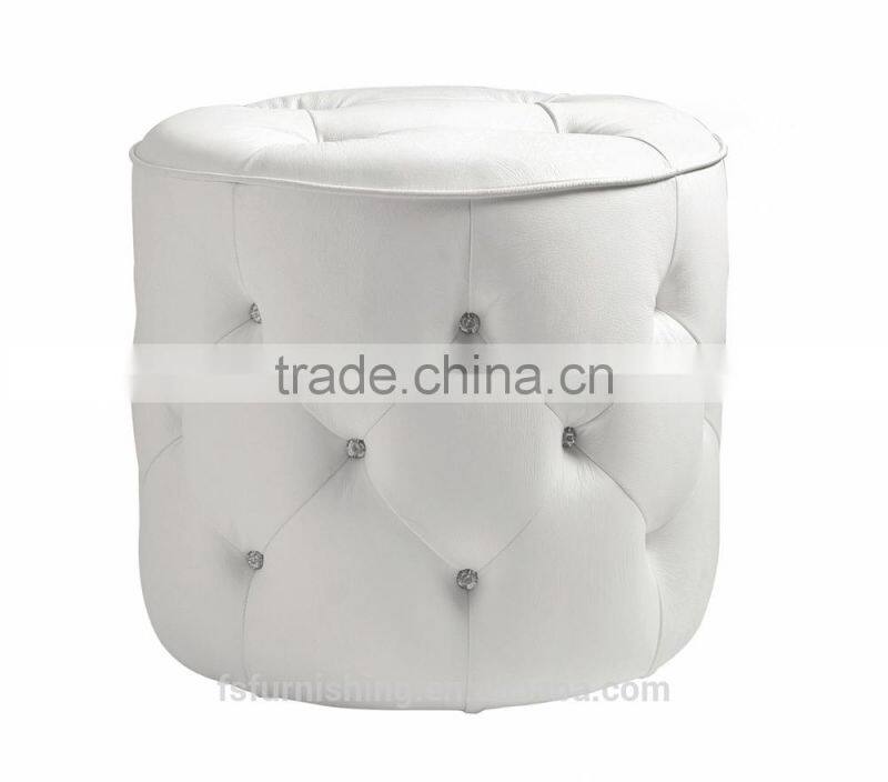 JR-01 Modern contemporary white color genuine leather crystal tufted leisure neoclassic stools ottoman chair