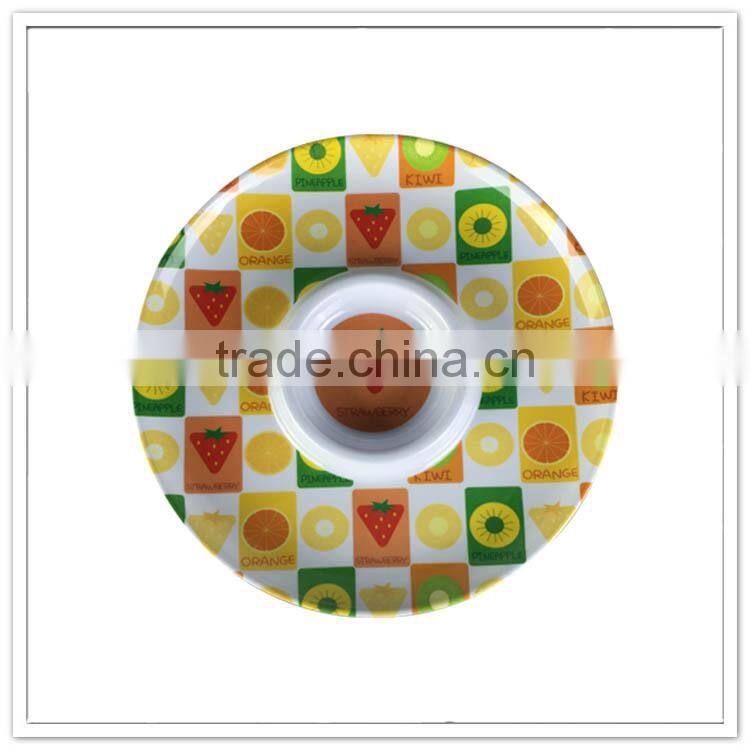Fruit design melamine chip dishes, circular hotel plastic chip tray