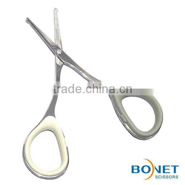 SEM0013 3-1/2'' mirror polised blades soft rubber ring handle high quality round/sharp point vibrissa/nose hair scissors