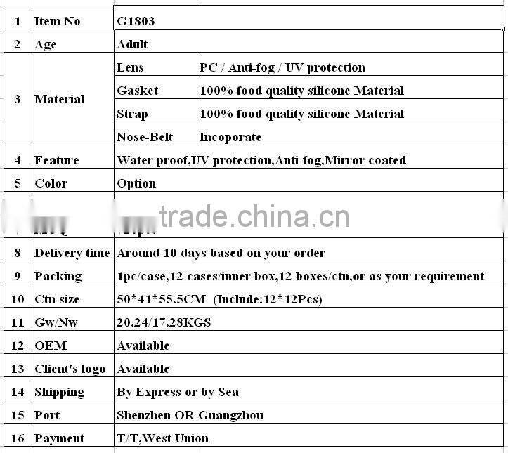 Non-fog Swimming Goggles Custom Adult Racing Swim Glasses