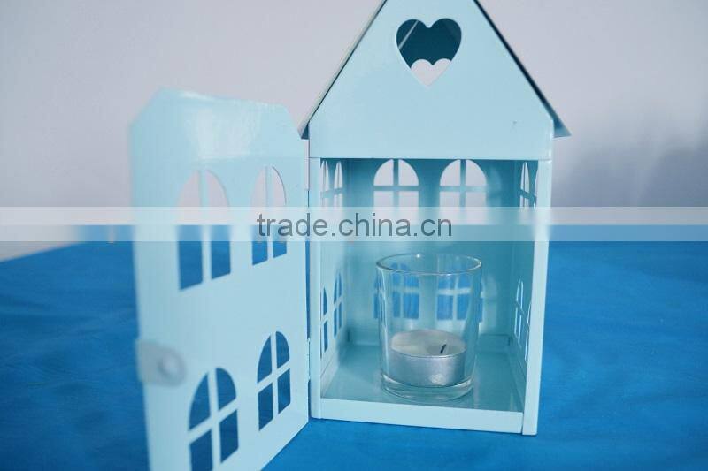 Fashion little house heart metal candle holder iron lantern home decoration Chirstmas decoration Farol de metal