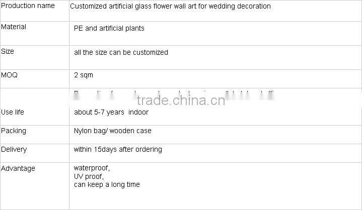 Factory hot sale customized artificial glass flower wall art for wedding decor