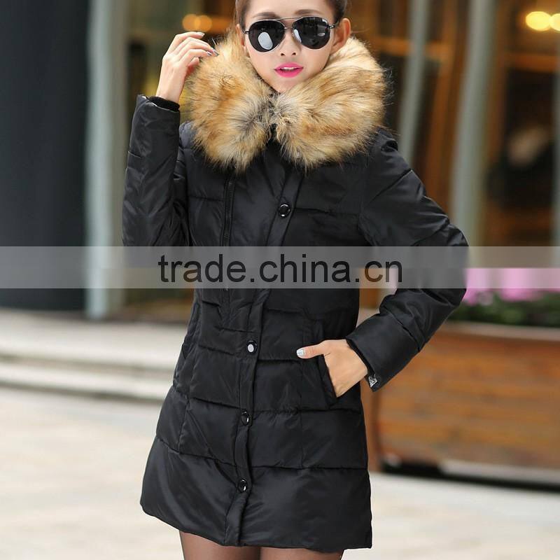 2016 New Women's Thicken Hooded Fur Collar long women's parka coat