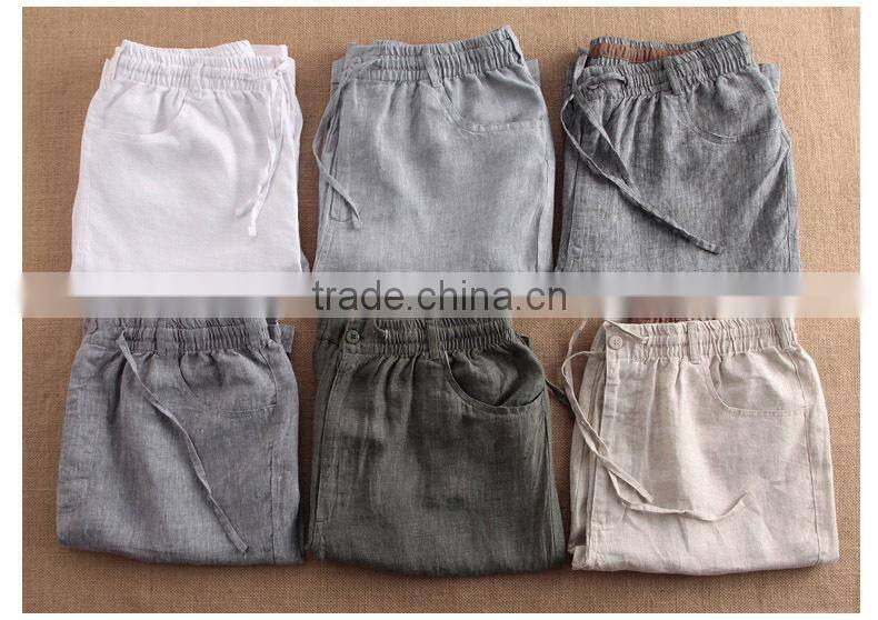 summer comfortable casual mens beach shorts plain linen shorts