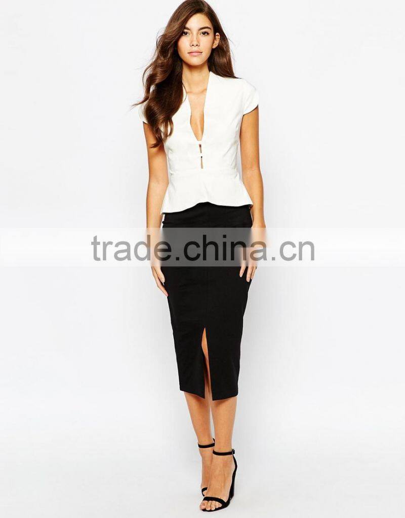 China factory OEM ODM 2015 customized short sleevel new fashion Plunge High Neck Top