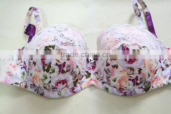 Fashion printing women bra with lace trimming/new style bra
