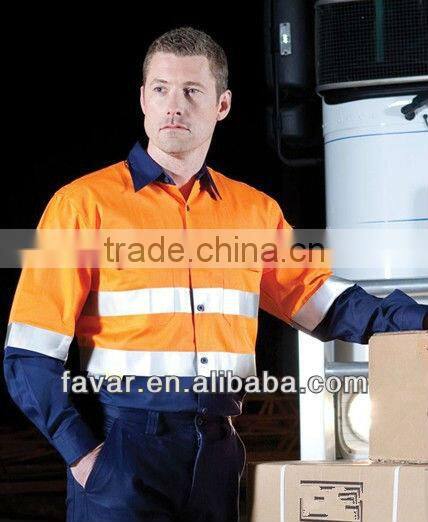 Hi Vis reflectivet long sleeve cotton work shirts for men UPF50+