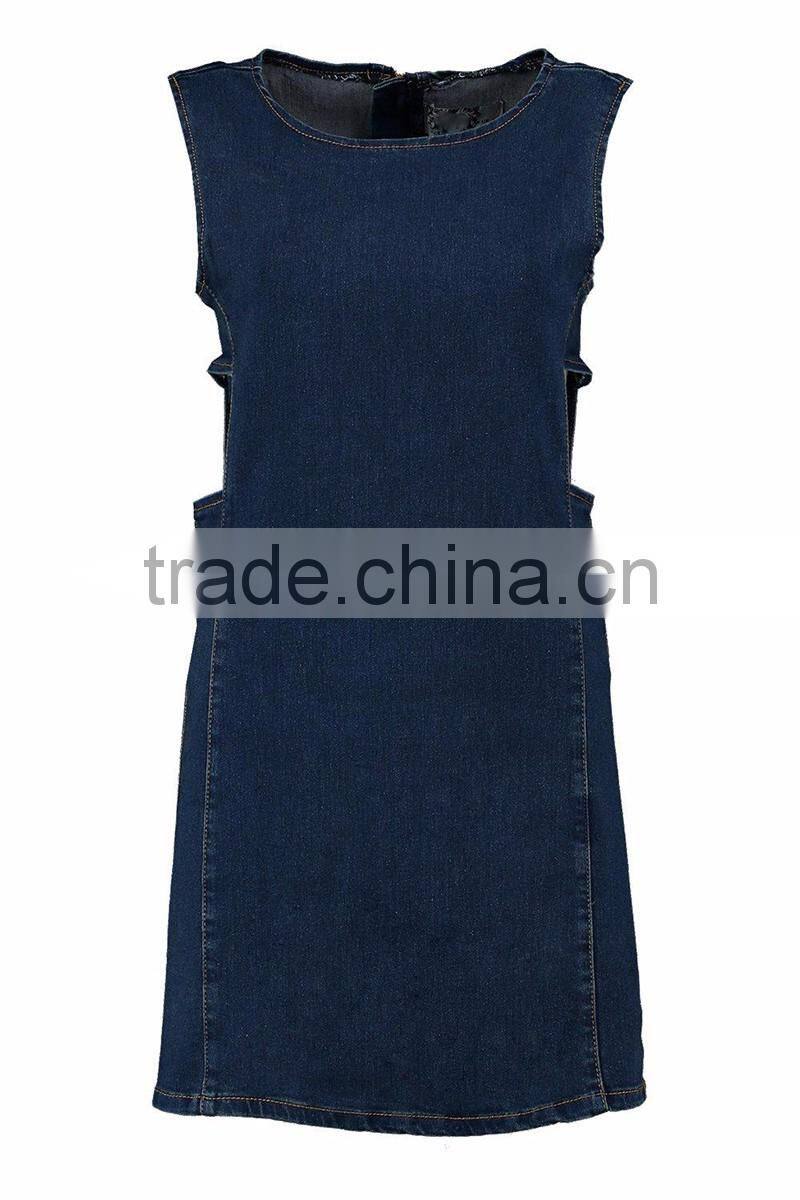 ladies sleeveless jean dress cutting design