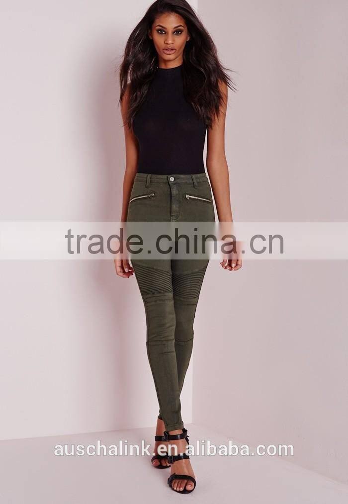 2016 wholesale khaki high waist skinny biker jeans OEM service