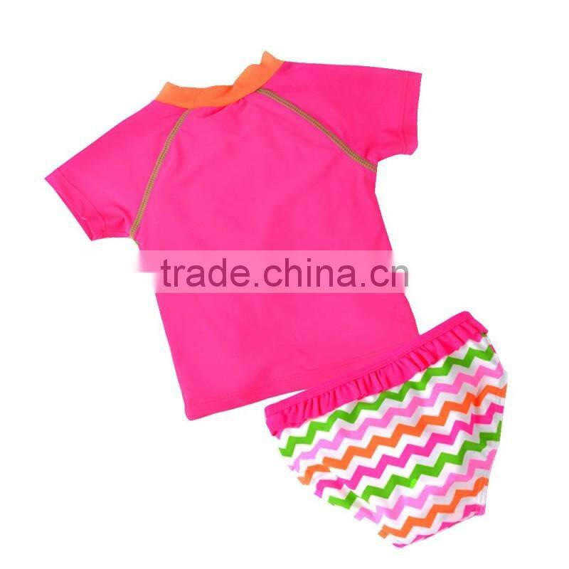 Beautiful Flower Printed Children Swimwear Shoret Sleeve 2pcs/lot Beachwear