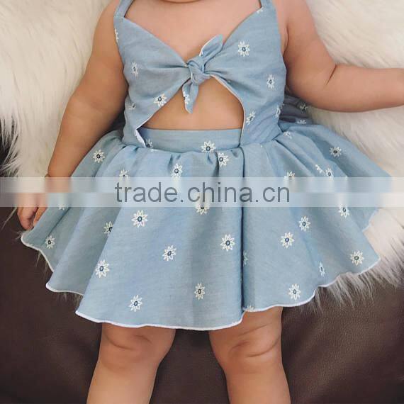 New arrival baby boutique clothing off shoulder white flower skirt designer one piece party dress