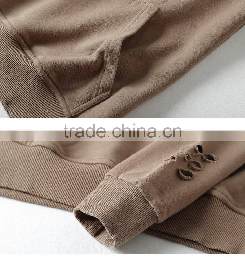 2017 custom mens blank french terry ripped full zip distressed sweatshirts hoodie