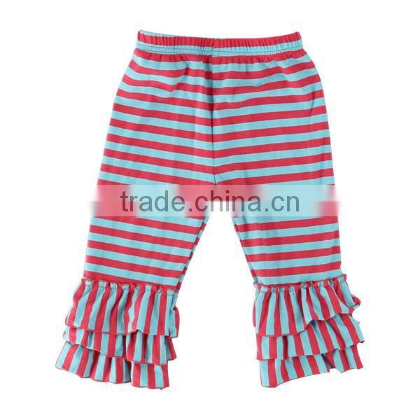 2017 childrens boutique clothing stripe kids capri girl triple ruffle pants
