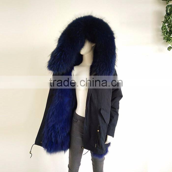 Myfur Army Green Fabric Parka with Fox Belly Fur Lining Winter Coat Wholesale