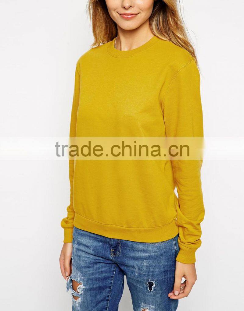 100% Cotton regular fit loop back ribbed trims crewneck sweatshirt wholesale easy women sweatshirt