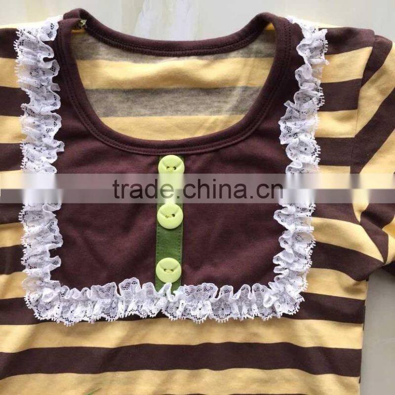 2015 baby long sleeve stripe top with bib and green ruffle skirt new style YW-148