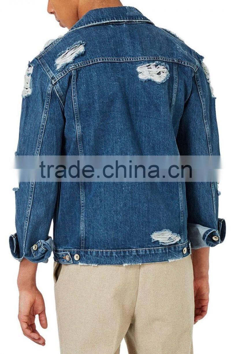 Fashion model custom 100% cotton jean jackets men wholesale Fitting Cropped fancy Denim Jackets