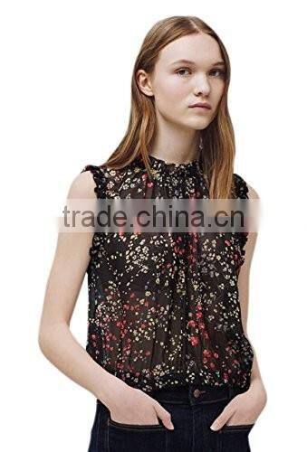 Ladies sleeveless thin dotted chiffon shirt tops design