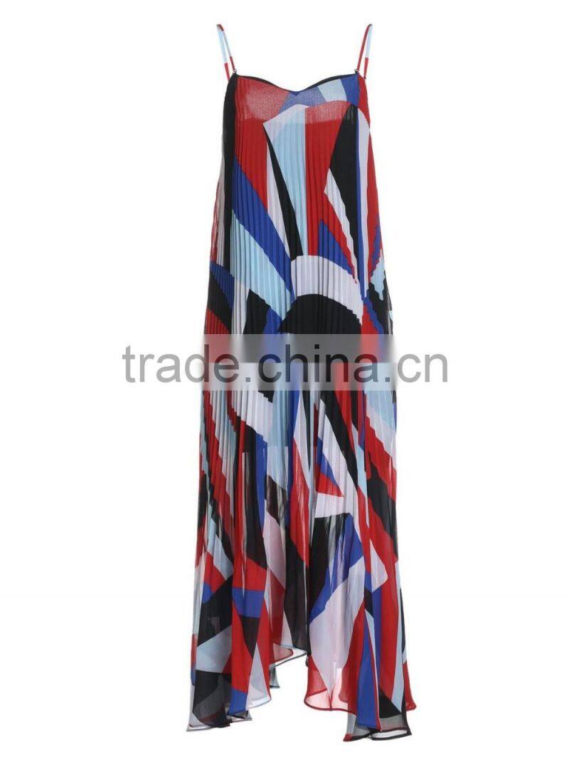 Gilrs popular frilly spaghetti strap loose casual summer long dress