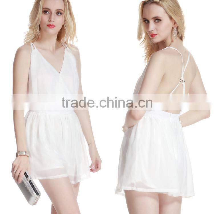 2016 Fashion lady dresses v neck summer beach casual backless jumpsuit women dresses elegant