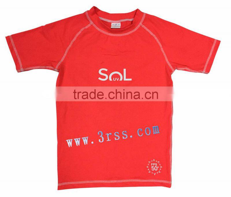 Boys blank red rash guard with UPF 50+