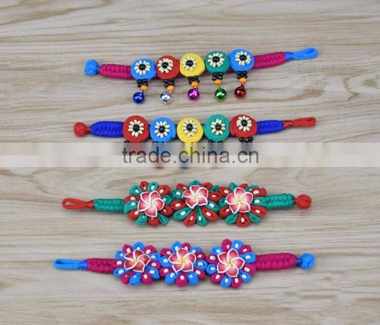 Women National Fabric Flower Bells Bracelet Handmade Cotton