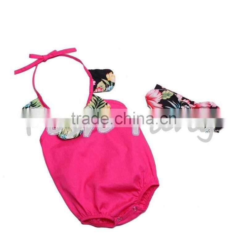 Wholesale Floral print romper hot selling costumes baby romper 100% cotton summer jumpsuit with headband