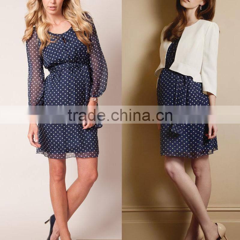 long sleeved silk chiffon polka dot dress winter fashion maternity dresses