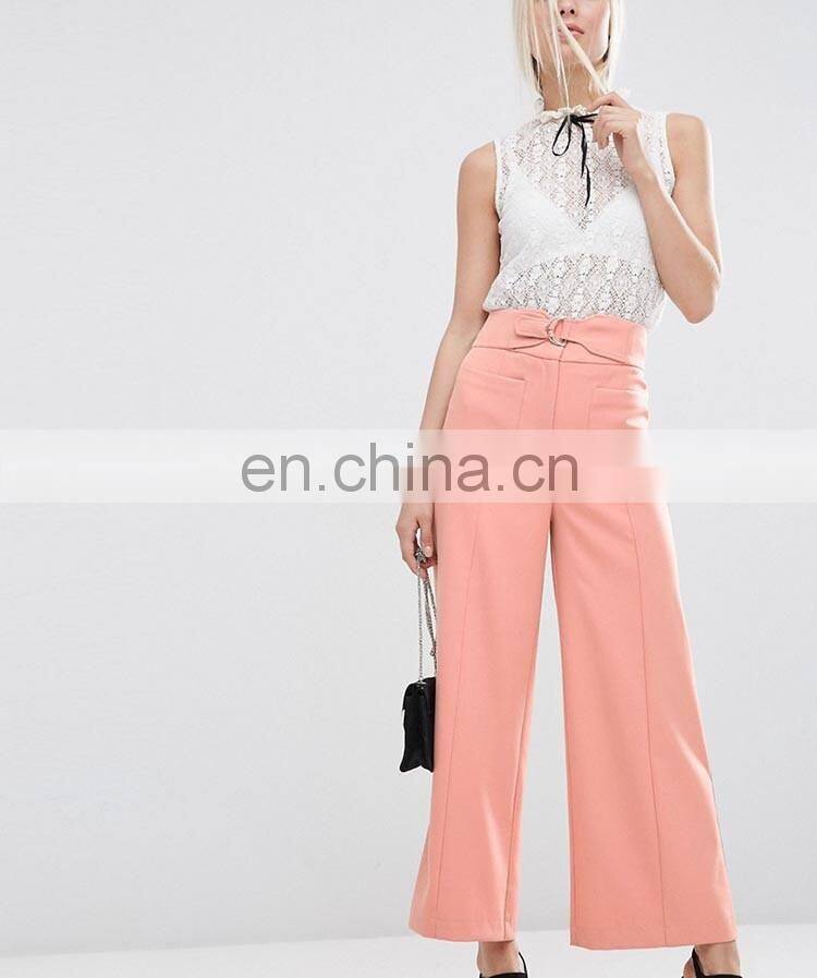 OEM service China manufacturer pink casual loose wide leg latest design ladies office pants