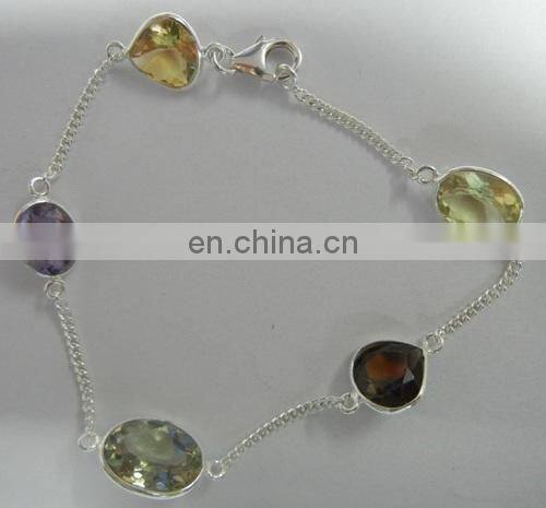 Natural Gemstone Bezel Set Four Stone Bangle/Hot sale women fashion bangle