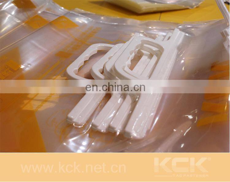 Clear plastic zipper bag , PE carrier hard loop handle plastic bags