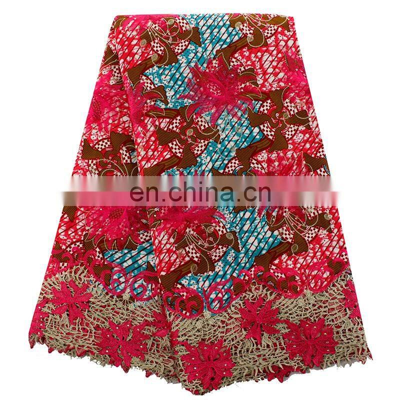 2016 fashionbale african ankara mixed with french net lace for women