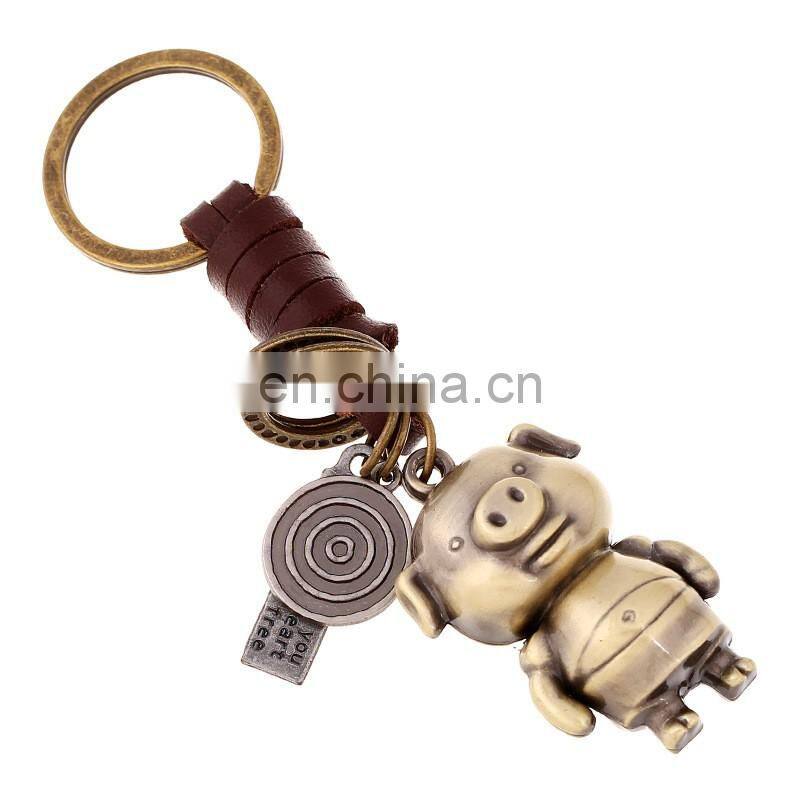 Punk Keyholder Handmade Leather Keychain Cute Retro Cartoon Pig Pendant Keychain
