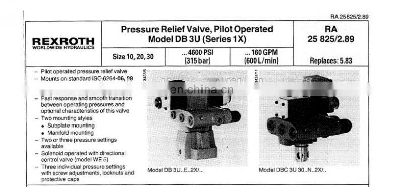 Rexroth DB3U10 hydraulic valve, remote control relief valve