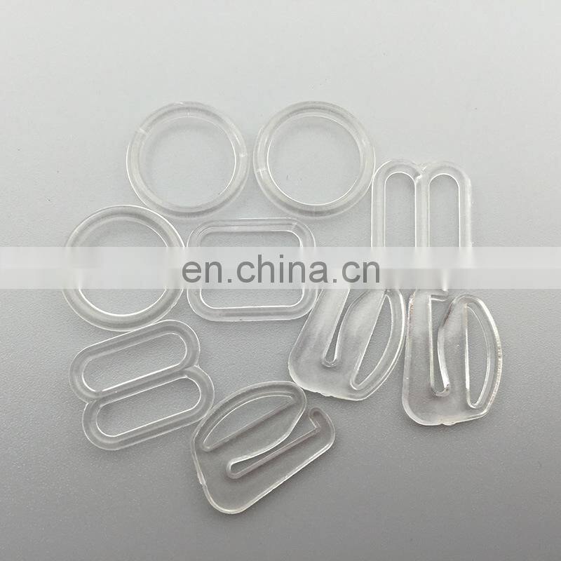 Transparent swimsuit strap adjuster plastic bra slides and bra hooks