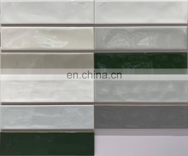 wavy edge handmade 75x300mm glossy dark grey subway tile ceramic wall tile OP035YE