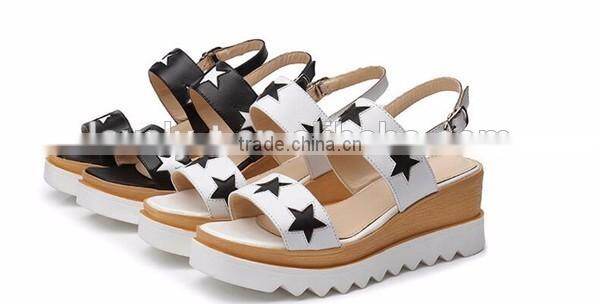 2016 new design comfortable ladies female woman high heel platform genuine cow leather sandals with stars decoration