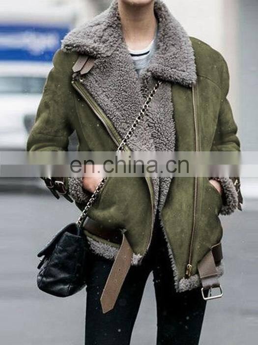 Wholesale custom winter women's fur coat motorcycle deerskin cashmere lapel wool coat woman made fur coat