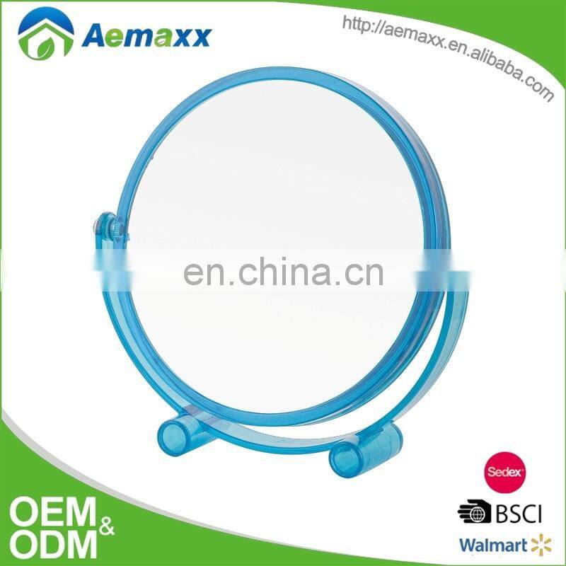 Unique stand round bathroom plastic frame mirror make up mirror
